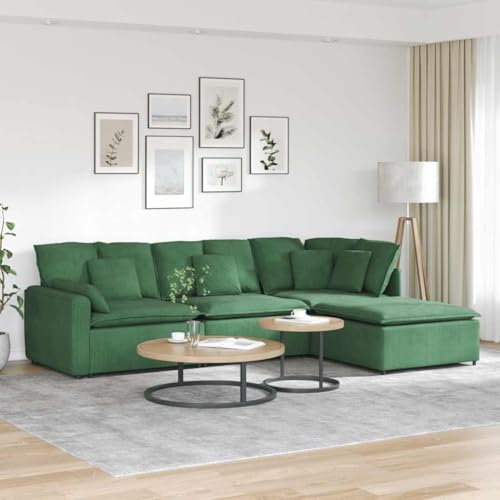 Massbinet Ecksofa mit Schlaffunktion Sofas Cord Eckcouch mit Bettkasten Wohnzimmer Möbel Couch Sitzer Sofa Lazy mit Fußhocker Kissen Cordstoff Dunkelgrün von Massbinet
