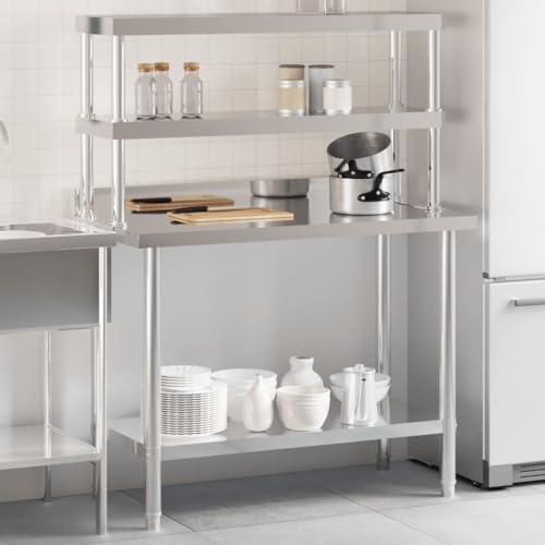 Massbinet Edelstahl-Vorbereitungstisch Tragkraft Robuster Metallarbeitstisch Gewerblicher Arbeitsplatz für Küchenrestaurants Küchen-Arbeitstisch mit Aufkantung 110x55x150 cm von Massbinet