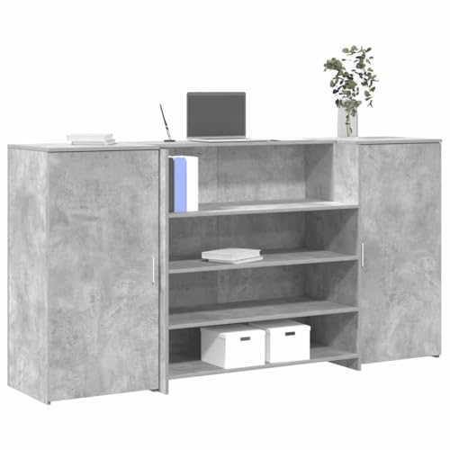 Massbinet Empfangstheke Betongrau 200x50x103,5 cm Holzwerkstoff Moderner Schreibtisch mit Stauraum von Massbinet