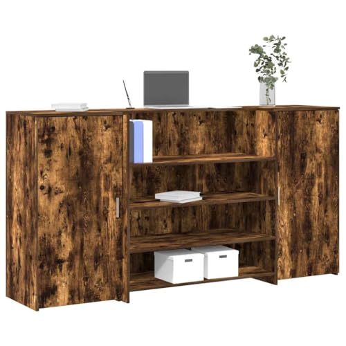 Massbinet Empfangstheke Räuchereiche 200x50x103,5 cm Holzwerkstoff Computertisch Schreibtisch mit Schranktüren von Massbinet