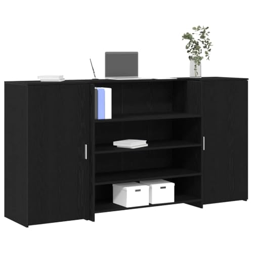 Massbinet Empfangstheke Schwarz Eichen-Optik 200x50x103,5cm Holzwerkstoff Moderner Schreibtisch mit Stauraum von Massbinet