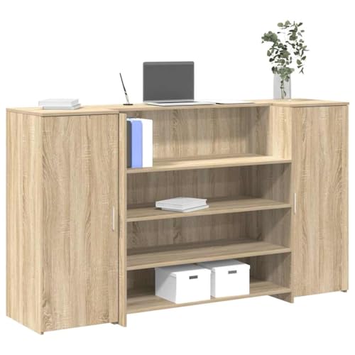 Massbinet Empfangstheke Sonoma-Eiche 180x50x103,5 cm Holzwerkstoff Computertisch Schreibtisch mit Schranktüren von Massbinet