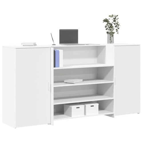 Massbinet Empfangstheke Weiß 200x50x103,5 cm Holzwerkstoff Computertisch Schreibtisch mit Schranktüren von Massbinet