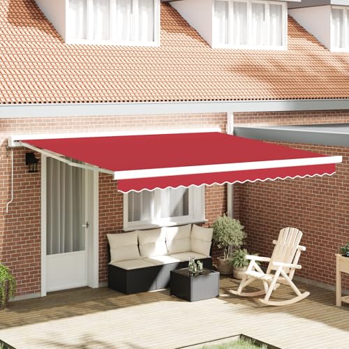 Massbinet Ersatzstoff für Sonnenschirme für 4x3 m Rahmen Rot Klemmmarkise mit Handkurbel Balkon Balkonmarkise ohne Bohren von Massbinet
