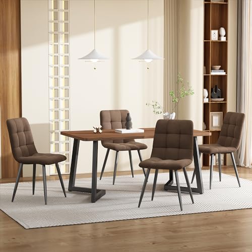 Massbinet Essgruppe (5-TLG) Esstisch mit 4 Stühlen Set Holzmaserung Küchentisch mit Schwarz Metallbeinen MDF Tischplatte in Walnussfarbe Braun Samt Esszimmerstühle von Massbinet