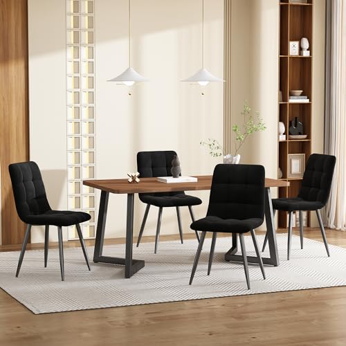 Massbinet Essgruppe (5-TLG) Esstisch mit 4 Stühlen Set Holzmaserung Küchentisch mit Schwarz Metallbeinen MDF Tischplatte in Walnussfarbe Schwarz Samt Esszimmerstühle von Massbinet