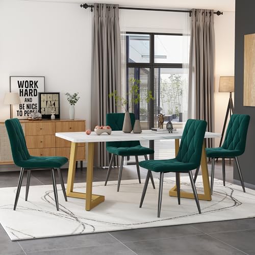 Massbinet Essgruppe (Set 117×68cm Esstisch mit 4 Stühlen) Rechteckiger Esstisch Moderner Küchentisch Set Esszimmerstuhl Dunkelgrün Twill Samt Küchenstuhl Golden Tischbeine von Massbinet