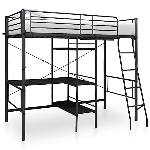 Massbinet Etagenbett Stockbett Hochbett Etagenbettgestell mit Tischrahmen Schwarz Metall 90x200 cm von Massbinet