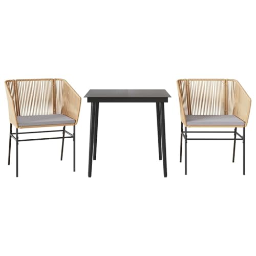 Massbinet Garten Esszimmerset Outdoor Essgruppe Essgarnitur Terrasse mit 2 x Gartenstuhl und 80 x 80 x 74 cm Gartentisch Braun Poly Rattan Glas 334513 von Massbinet