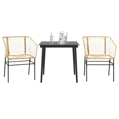 Massbinet Garten Esszimmerset Outdoor Essgruppe Essgarnitur Terrasse mit 2 x Gartenstuhl und 80 x 80 x 74 cm Gartentisch Braun Poly Rattan Glas ohen Polster 334458 von Massbinet