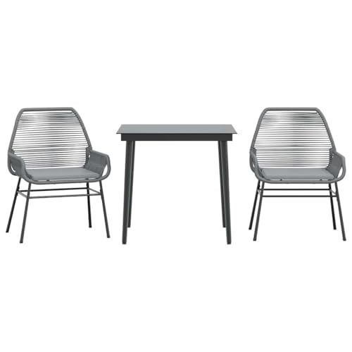 Massbinet Garten Esszimmerset Outdoor Essgruppe Essgarnitur Terrasse mit 2 x Gartenstuhl und 80 x 80 x 74 cm Gartentisch Grau Poly Rattan Glas 334464 von Massbinet