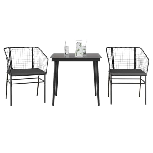 Massbinet Garten Esszimmerset Outdoor Essgruppe Essgarnitur Terrasse mit 2 x Gartenstuhl und 80 x 80 x 74 cm Gartentisch Schwarz Poly Rattan Glas 334458 von Massbinet