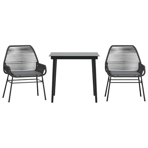 Massbinet Garten Esszimmerset Outdoor Essgruppe Essgarnitur Terrasse mit 2 x Gartenstuhl und 80 x 80 x 74 cm Gartentisch Schwarz Poly Rattan Glas 334464 von Massbinet
