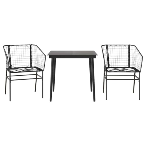 Massbinet Garten Esszimmerset Outdoor Essgruppe Essgarnitur Terrasse mit 2 x Gartenstuhl und 80 x 80 x 74 cm Gartentisch Schwarz Poly Rattan Glas ohen Polster 334458 von Massbinet