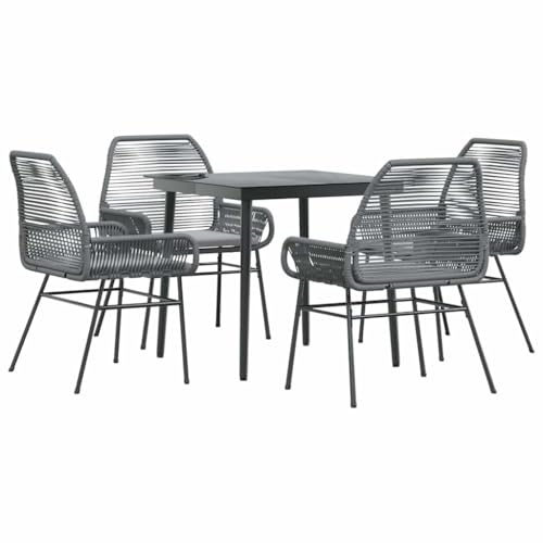 Massbinet Garten Esszimmerset Outdoor Essgruppe Essgarnitur Terrasse mit 4 x Gartenstuhl und 80 x 80 x 74 cm Gartentisch Grau Poly Rattan Glas 334464 von Massbinet