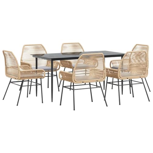 Massbinet Garten Esszimmerset Outdoor Essgruppe Essgarnitur Terrasse mit 6 x Gartenstuhl und 160 x 80 x 74 cm Gartentisch Braun Poly Rattan Glas 334464 von Massbinet