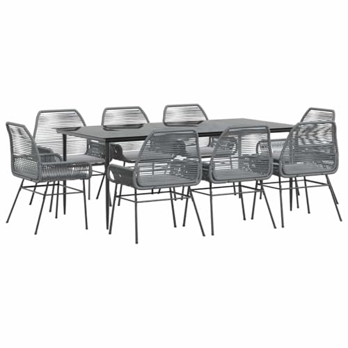 Massbinet Garten Esszimmerset Outdoor Essgruppe Essgarnitur Terrasse mit 8 x Gartenstuhl und 200 x 100 x 74 cm Gartentisch Grau Poly Rattan Glas 334464 von Massbinet
