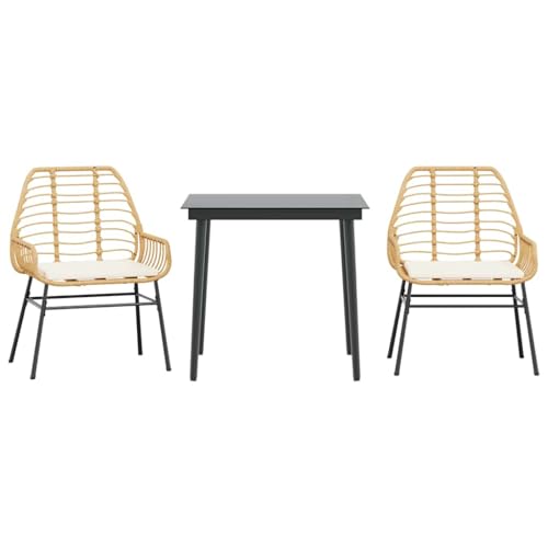 Massbinet Garten Esszimmerset Outdoor Essgruppe Terrasse mit 2 x Gartenstuhl und 80 x 80 x 74 cm Gartentisch Braun Poly Rattan Glas 334436 von Massbinet