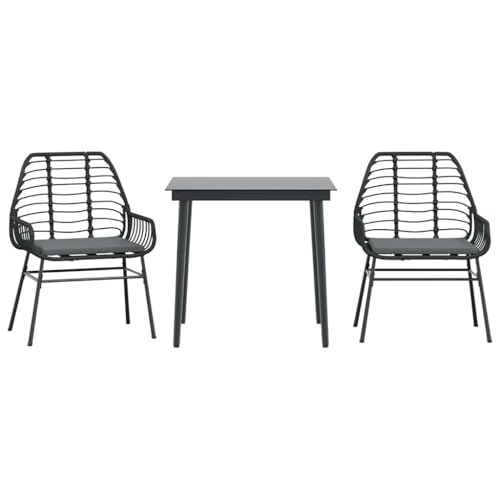 Massbinet Garten Esszimmerset Outdoor Essgruppe Terrasse mit 2 x Gartenstuhl und 80 x 80 x 74 cm Gartentisch Schwarz Poly Rattan Glas 334436 von Massbinet