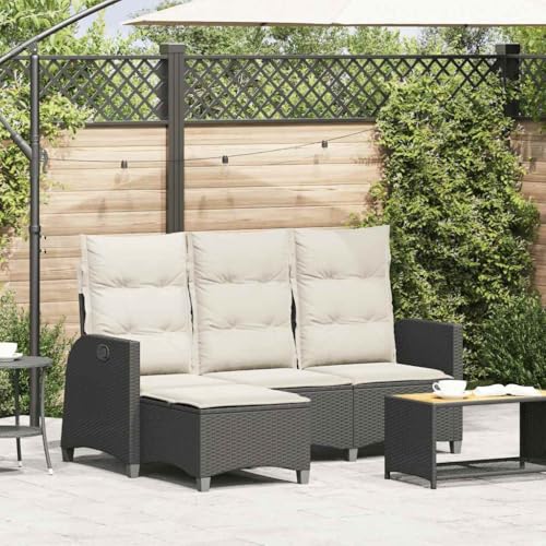 Massbinet Garten Home Sofa mit Liege Funktion Kissen L-Form Schwarz Poly Rattan von Massbinet