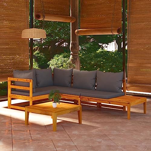 Massbinet Garten Lounge Set Gartenmöbel Balkonmöbel Zusammensetzbar Akazienholz mit Dunkelgrau Kissen von Massbinet