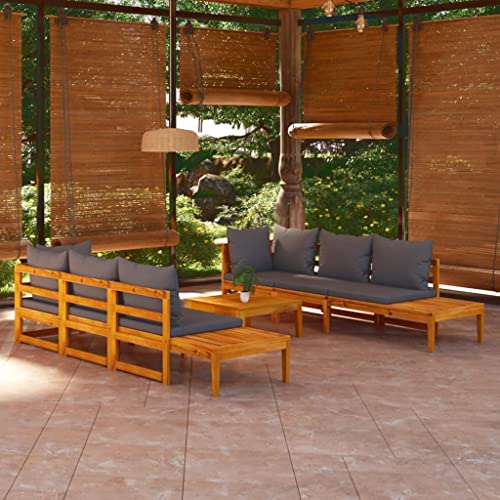 Massbinet Garten Lounge Set Gartenmöbel Balkonmöbel Zusammensetzbar Akazienholz mit Dunkelgrau Kissen von Massbinet