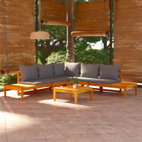 Massbinet Garten Lounge Set Gartenmöbel Balkonmöbel Zusammensetzbar Akazienholz mit Dunkelgrau Kissen von Massbinet