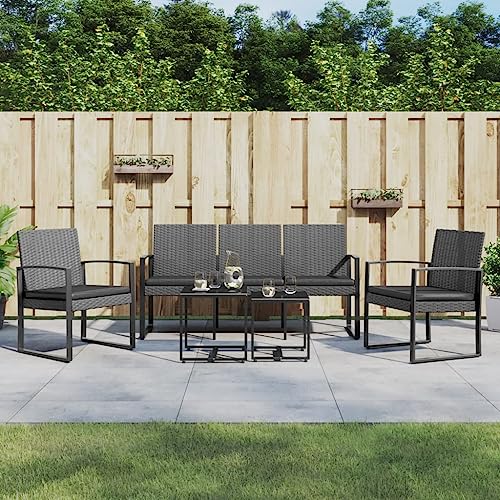 Massbinet Garten Lounge Set Polyrattan Sitzgruppe Essgruppe mit Kissen PP-Rattan Dunkelgrau von Massbinet