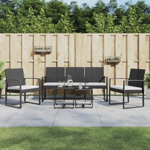 Massbinet Garten Lounge Set Polyrattan Sitzgruppe Essgruppe mit Kissen PP-Rattan Schwarz von Massbinet