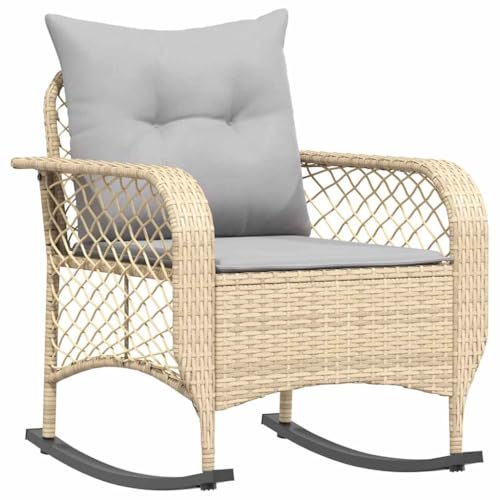 Massbinet Garten Schaukelstuhl mit Kissen Beige Poly Rattan von Massbinet