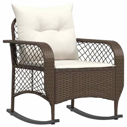 Massbinet Garten Schaukelstuhl mit Kissen Braun Poly Rattan von Massbinet