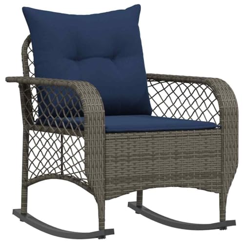 Massbinet Garten Schaukelstuhl mit Kissen Grau Poly Rattan von Massbinet