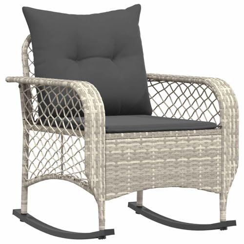 Massbinet Garten Schaukelstuhl mit Kissen Hellgrau Poly Rattan von Massbinet