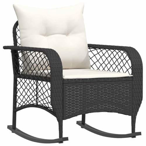 Massbinet Garten Schaukelstuhl mit Kissen Schwarz Poly Rattan von Massbinet