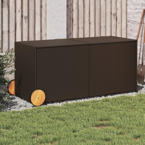 Massbinet Gartenbox Auflagenbox Wetterfest Gartentruhe mit Rollen Braun 283L Poly Rattan von Massbinet
