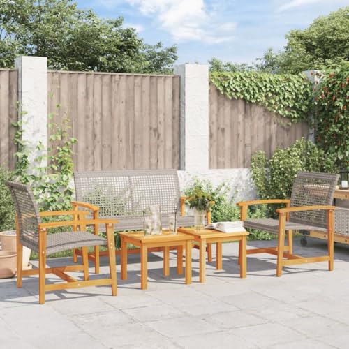 Massbinet Gartenmöbel Garten Lounge Set Balkonmöbel Terrassenmöbel Poly Rattan und Akazienholz (Grau) von Massbinet