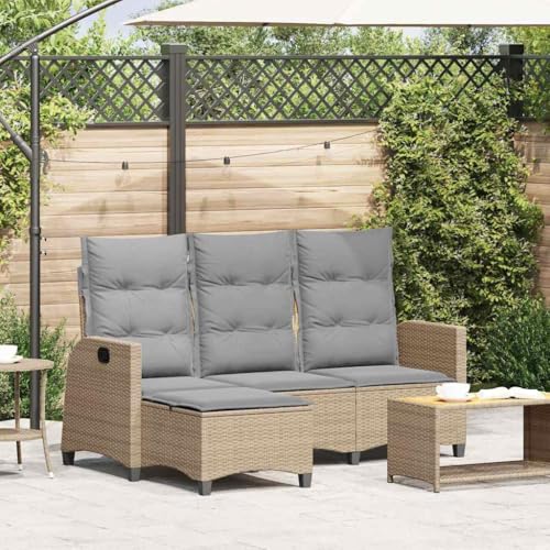 Massbinet Gartenmöbel Sofa mit Liegefunktion L-förmiges Kissen Beige Poly Rattan von Massbinet