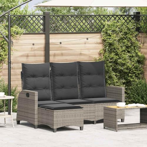 Massbinet Gartenmöbelsofa mit Liegefunktion L-förmige Kissen Grau Poly Rattan von Massbinet