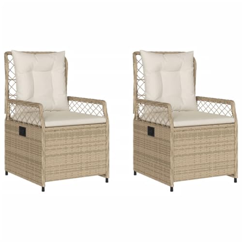 Massbinet Gartensessel 2 STK. Verstellbar Beige Poly Rattan Beige und Creme Linie weben von Massbinet