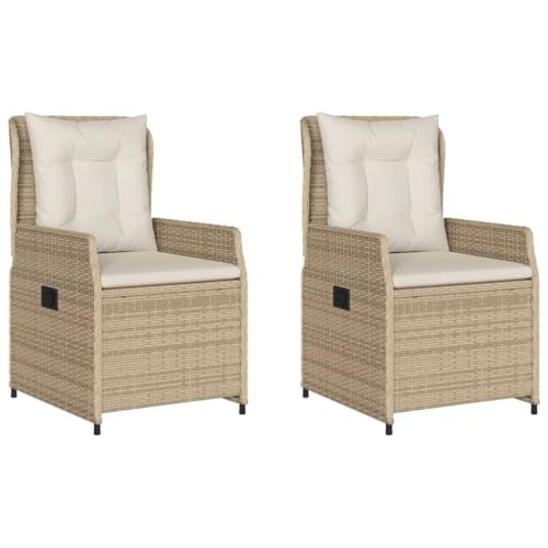 Massbinet Gartensessel 2 STK. Verstellbar Beige Poly Rattan Beige und Creme Vollverflechtung von Massbinet