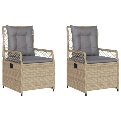 Massbinet Gartensessel 2 STK. Verstellbar Beige Poly Rattan Beige und Grau Linie weben von Massbinet