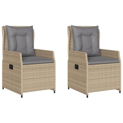 Massbinet Gartensessel 2 STK. Verstellbar Beige Poly Rattan Beige und Grau Vollverflechtung von Massbinet
