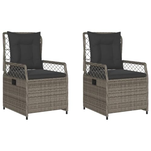 Massbinet Gartensessel 2 STK. Verstellbar Grau Poly Rattan Grau Linie weben von Massbinet