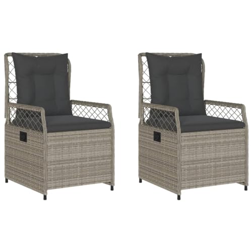 Massbinet Gartensessel 2 STK. Verstellbar Hellgrau Poly Rattan Hellgrau Linie weben von Massbinet