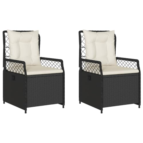 Massbinet Gartensessel 2 STK. Verstellbar Schwarz Poly Rattan Schwarz Linie weben von Massbinet