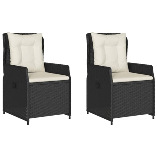 Massbinet Gartensessel 2 STK. Verstellbar Schwarz Poly Rattan Schwarz Vollverflechtung von Massbinet