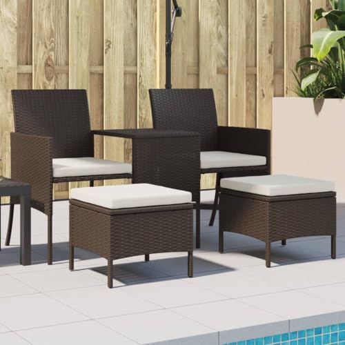 Massbinet Gartensofa 2 Sitzer mit Tisch und Hockern Garten Loungesofa Poly Rattan Braun von Massbinet