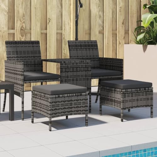 Massbinet Gartensofa 2 Sitzer mit Tisch und Hockern Garten Loungesofa Poly Rattan Grau von Massbinet