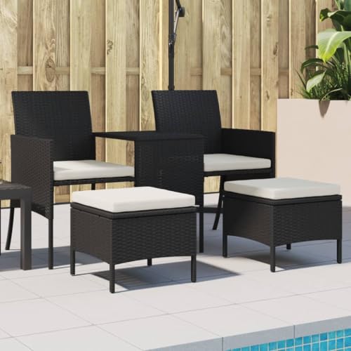Massbinet Gartensofa 2 Sitzer mit Tisch und Hockern Garten Loungesofa Poly Rattan Schwarz von Massbinet