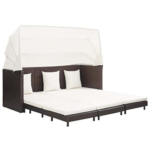 Massbinet Gartensofa Ausziehbares 3 Sitzer Schlafsofa mit Dach Poly Rattan Braun von Massbinet